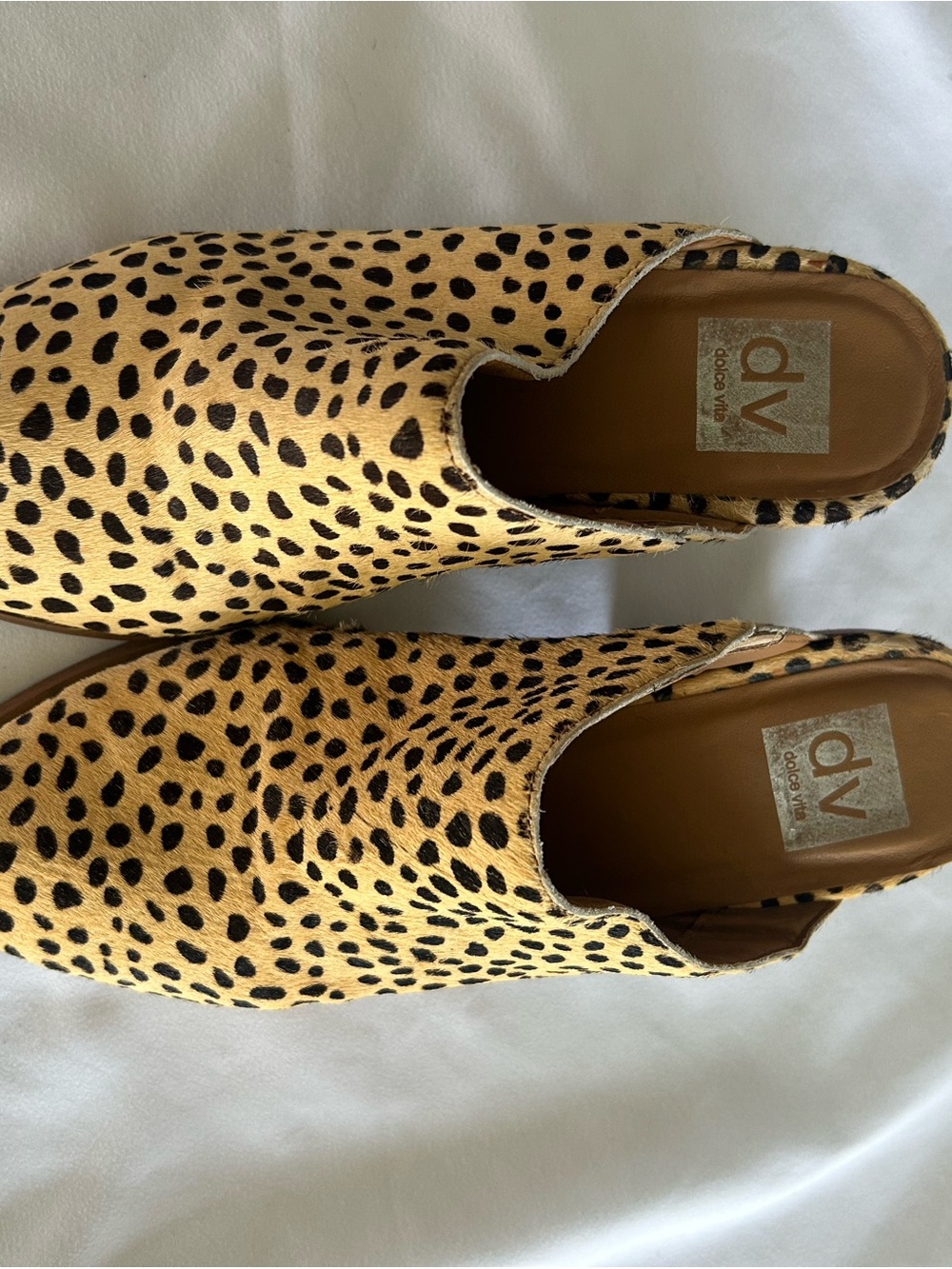 Dolce Vita Filomina Leopard Print Calf Hair Stacked Heel Mules Size 8.5 - Picture 3 of 10